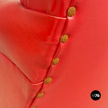 Load image into Gallery viewer, Red leather armchairs with armrests and wooden legs, 1940s