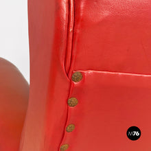 Load image into Gallery viewer, Red leather armchairs with armrests and wooden legs, 1940s