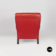 Load image into Gallery viewer, Red leather armchairs with armrests and wooden legs, 1940s