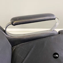 画像をギャラリービューアに読み込む, Leather and steel armchairs on wheels by Saporiti Italia, 1970s