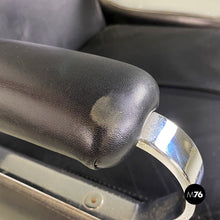 画像をギャラリービューアに読み込む, Leather and steel armchairs on wheels by Saporiti Italia, 1970s