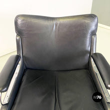 画像をギャラリービューアに読み込む, Leather and steel armchairs on wheels by Saporiti Italia, 1970s