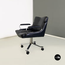 画像をギャラリービューアに読み込む, Leather and steel armchairs on wheels by Saporiti Italia, 1970s