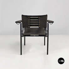 将图片加载到图库查看器,Black leather and metal Spaghetti armchairs by Giandomenico Belotti for Alias, 1980s