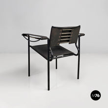 将图片加载到图库查看器,Black leather and metal Spaghetti armchairs by Giandomenico Belotti for Alias, 1980s