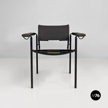 将图片加载到图库查看器,Black leather and metal Spaghetti armchairs by Giandomenico Belotti for Alias, 1980s