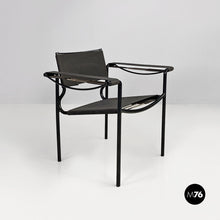 将图片加载到图库查看器,Black leather and metal Spaghetti armchairs by Giandomenico Belotti for Alias, 1980s