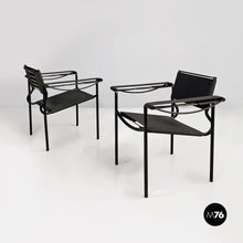 将图片加载到图库查看器,Black leather and metal Spaghetti armchairs by Giandomenico Belotti for Alias, 1980s