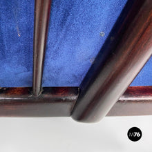 画像をギャラリービューアに読み込む, Dark blue velvet and black wood armchairs, 1960s