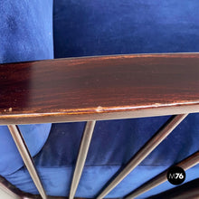 画像をギャラリービューアに読み込む, Dark blue velvet and black wood armchairs, 1960s