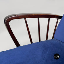 画像をギャラリービューアに読み込む, Dark blue velvet and black wood armchairs, 1960s
