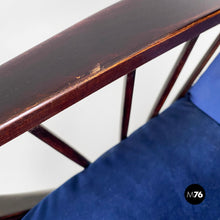 画像をギャラリービューアに読み込む, Dark blue velvet and black wood armchairs, 1960s