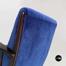 画像をギャラリービューアに読み込む, Dark blue velvet and black wood armchairs, 1960s