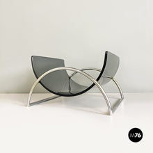 Load image into Gallery viewer, Smoked glass and steel Lira magazine rack by by Pierangelo Gallotti for Gallotti and Radice, 1980s