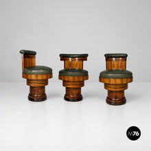Load image into Gallery viewer, Wood and green faux leather chairs, 1930s.