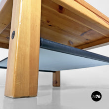 画像をギャラリービューアに読み込む, Wood and black leather coffee table by Silvano Passi, 1970s.