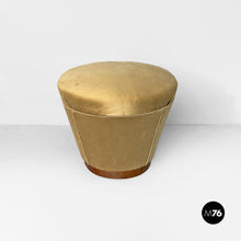 Carica l'immagine nel visualizzatore di Gallery, Yellow velvet and wood pouf, 1930s