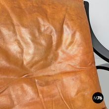 Load image into Gallery viewer, Armchair Woodline by Marco Zanuso for Arflex in black wood and brown leather, 1970s