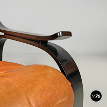 Load image into Gallery viewer, Armchair Woodline by Marco Zanuso for Arflex in black wood and brown leather, 1970s