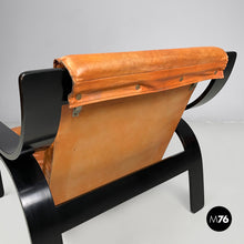 Load image into Gallery viewer, Armchair Woodline by Marco Zanuso for Arflex in black wood and brown leather, 1970s