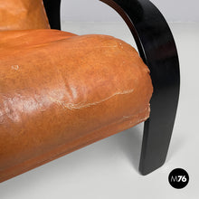 Load image into Gallery viewer, Armchair Woodline by Marco Zanuso for Arflex in black wood and brown leather, 1970s