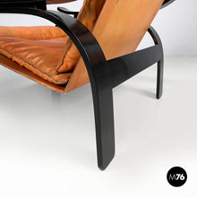 Load image into Gallery viewer, Armchair Woodline by Marco Zanuso for Arflex in black wood and brown leather, 1970s