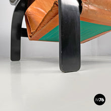 Load image into Gallery viewer, Armchair Woodline by Marco Zanuso for Arflex in black wood and brown leather, 1970s