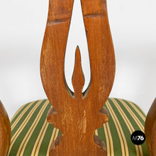 Load image into Gallery viewer, Antique wood and colored striped silk chairs, 1850s