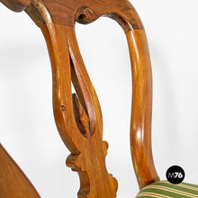 Load image into Gallery viewer, Antique wood and colored striped silk chairs, 1850s