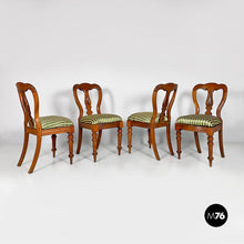 Load image into Gallery viewer, Antique wood and colored striped silk chairs, 1850s