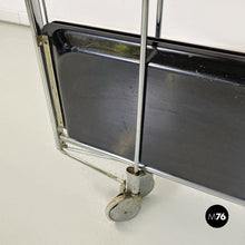 Charger l'image dans la galerie, Chromed metal and black plastic food trolley on wheels, 1960s