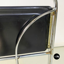 Charger l'image dans la galerie, Chromed metal and black plastic food trolley on wheels, 1960s