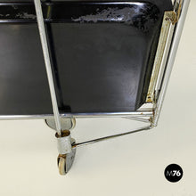 Charger l'image dans la galerie, Chromed metal and black plastic food trolley on wheels, 1960s