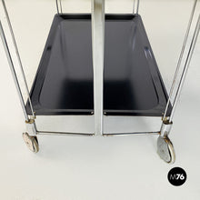 Charger l'image dans la galerie, Chromed metal and black plastic food trolley on wheels, 1960s