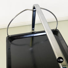 Charger l'image dans la galerie, Chromed metal and black plastic food trolley on wheels, 1960s