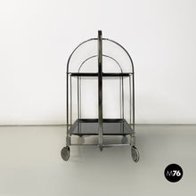 Charger l'image dans la galerie, Chromed metal and black plastic food trolley on wheels, 1960s