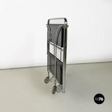 Charger l'image dans la galerie, Chromed metal and black plastic food trolley on wheels, 1960s