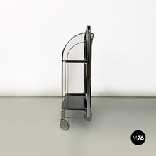 Charger l'image dans la galerie, Chromed metal and black plastic food trolley on wheels, 1960s