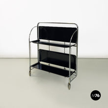 Charger l'image dans la galerie, Chromed metal and black plastic food trolley on wheels, 1960s