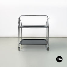 Charger l'image dans la galerie, Chromed metal and black plastic food trolley on wheels, 1960s