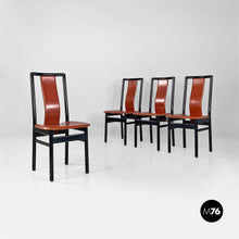 Charger l'image dans la galerie, Brown leather and black wood chairs, 1970s