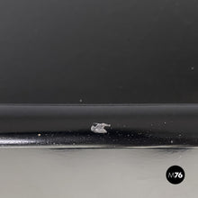 Load image into Gallery viewer, Black wood corner cabinet on wheels with shelf and bottle rack, 1980