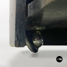 Load image into Gallery viewer, Black wood corner cabinet on wheels with shelf and bottle rack, 1980