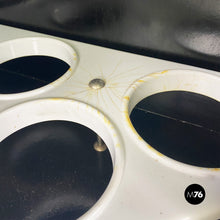 Load image into Gallery viewer, Black wood corner cabinet on wheels with shelf and bottle rack, 1980