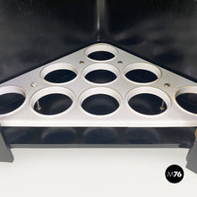 Load image into Gallery viewer, Black wood corner cabinet on wheels with shelf and bottle rack, 1980