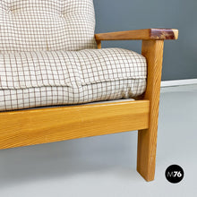 Load image into Gallery viewer, Solid wood and checkered black and white fabric armchair, 1970s