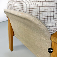 Load image into Gallery viewer, Solid wood and checkered black and white fabric armchair, 1970s