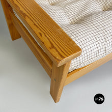 Load image into Gallery viewer, Solid wood and checkered black and white fabric armchair, 1970s