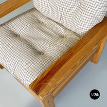 Load image into Gallery viewer, Solid wood and checkered black and white fabric armchair, 1970s