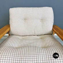 Load image into Gallery viewer, Solid wood and checkered black and white fabric armchair, 1970s